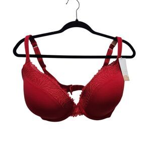 NWT Cacique Cotton Collection Boost Plunge Red Lace Bra Size 34H Sexy Glam